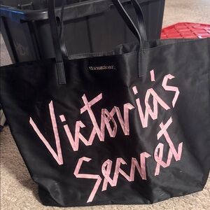 Victoria's Secret Black Tote with Pink Lettering
